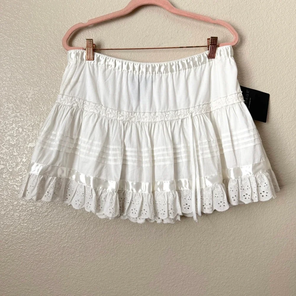 Vintage Y2K Coquette Rampage Cotton Eyelet Tiered Mini Skirt NWT Small White